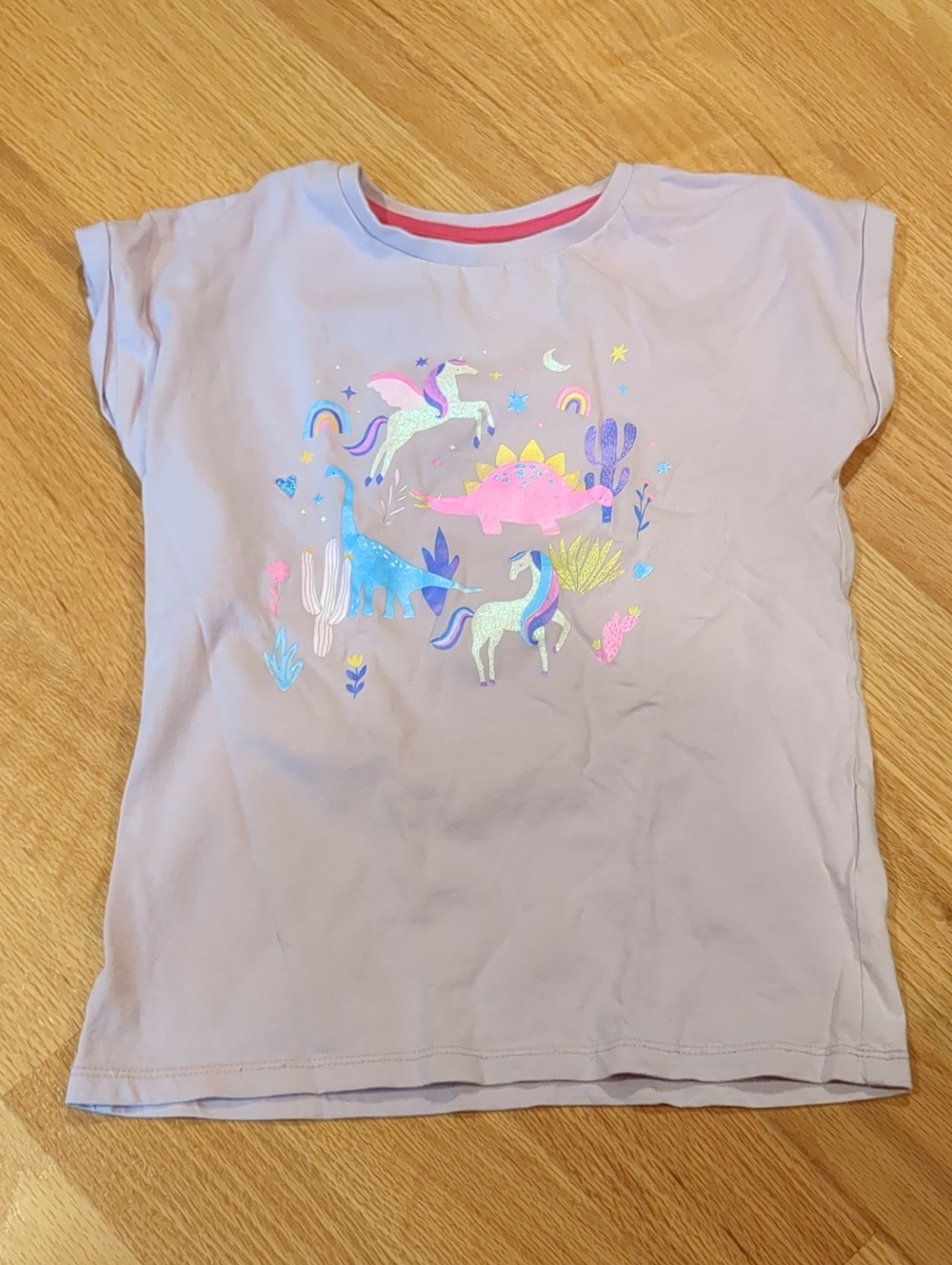 Girls Organic Cotton Lavender Unicorn & Dinosaur Graphic Tee